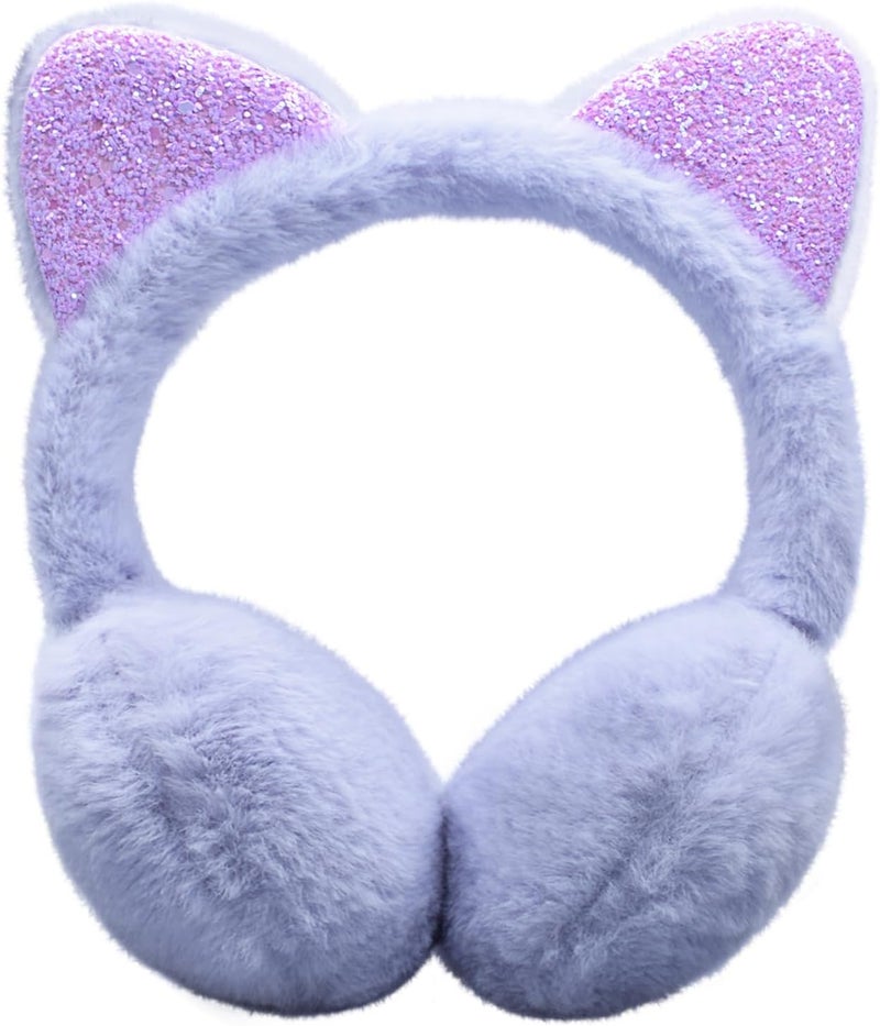 GSFY Ear Muffs Gloves Set for Kids Girls Adjustable Winter Sequin Faux Fur Windproof Warm Ear Warmer Outdoor - Image 1
